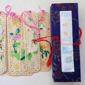 7 vintage Chinese butterfly bookmarks hand painted